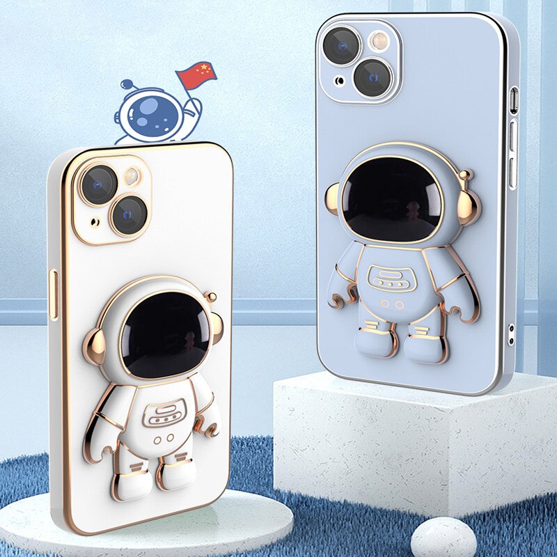 Astronaut Fold Stand Phone Case For Samsung Galaxy S20 S21 FE S22 Ultra S10 Plus A52S A72 A32 A22 A82 A7 Silicone Cover