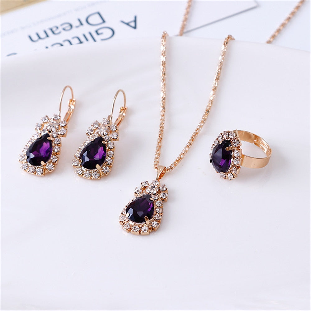 Exquisite Double Heart Necklace Earrings Bracelet Jewelry Set