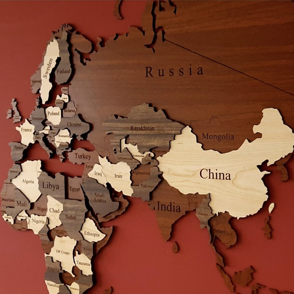 3D Wooden World Map Home Style Wall Decor - OZN Shopping