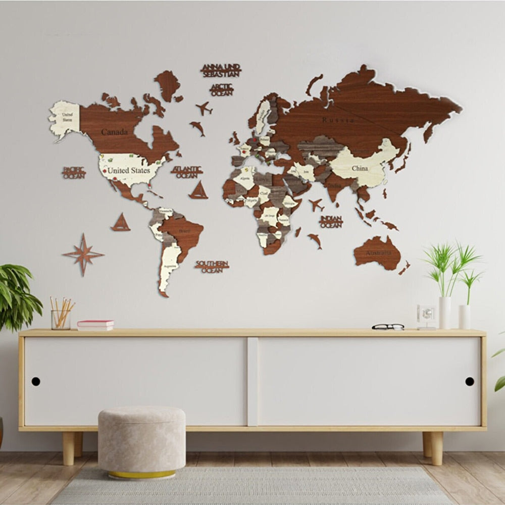 3D Wooden World Map Home Style Wall Decor - OZN Shopping