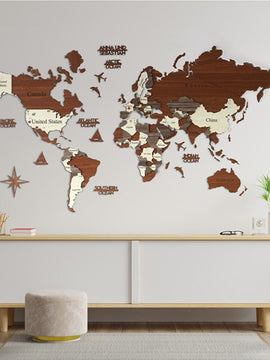 3D Wooden World Map Home Style Wall Decor