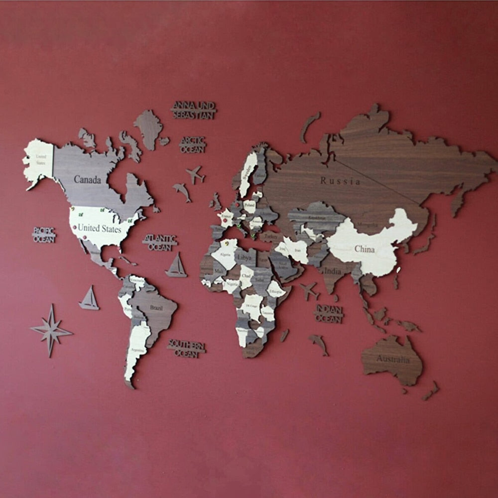 3D Wooden World Map Home Style Wall Decor - OZN Shopping