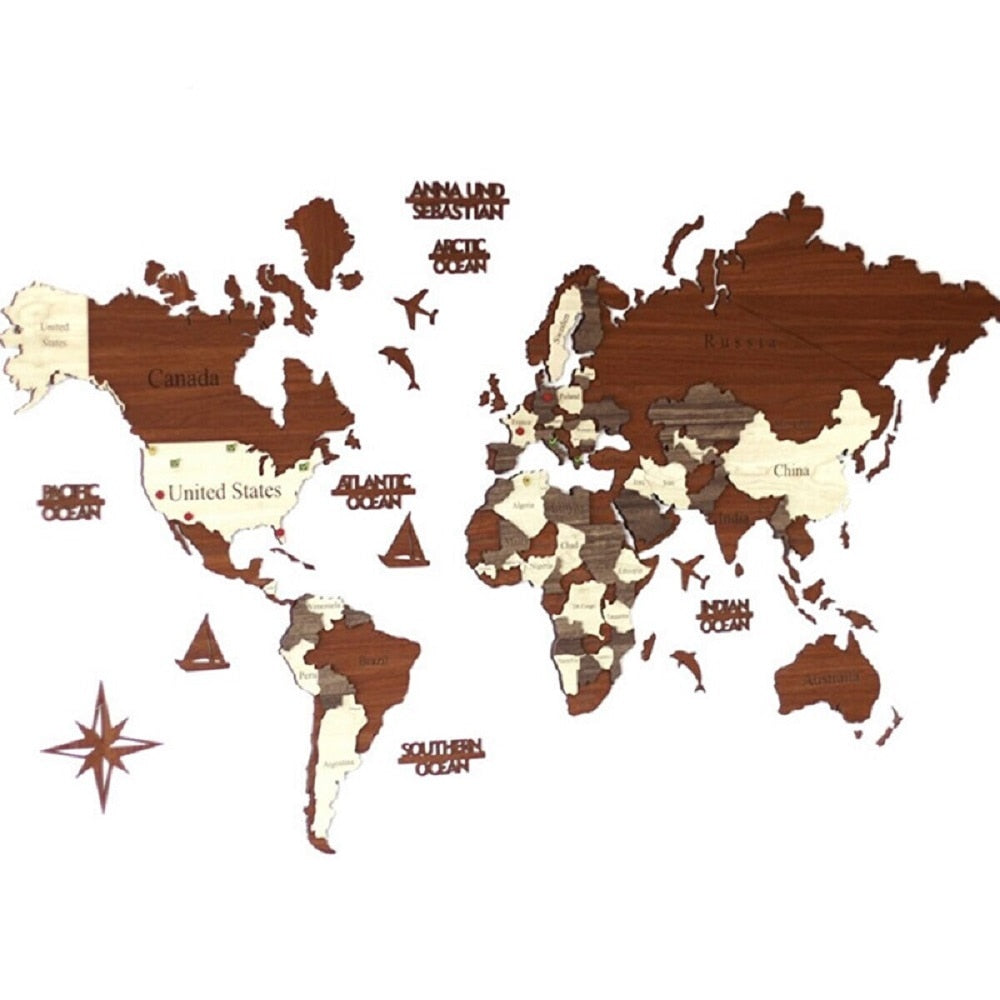 3D Wooden World Map Home Style Wall Decor - OZN Shopping