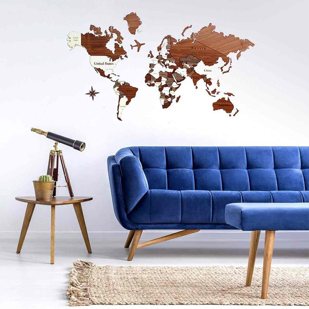 3D Wooden World Map Home Style Wall Decor - OZN Shopping