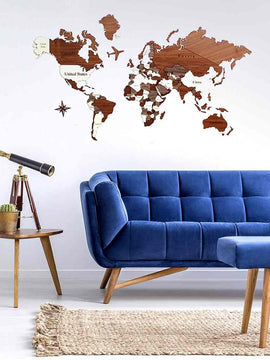 3D Wooden World Map Home Style Wall Decor