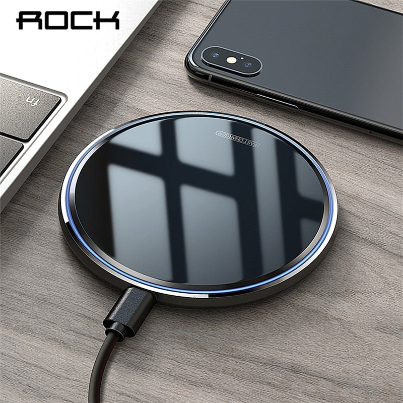 ROCK Metal 15W 10W Wireless Charger Mirror Fast Charging for iPhone 8 X XR XS Max Samsung S10 S9 Desktop Wireless Charger Pad - OZN Shopping