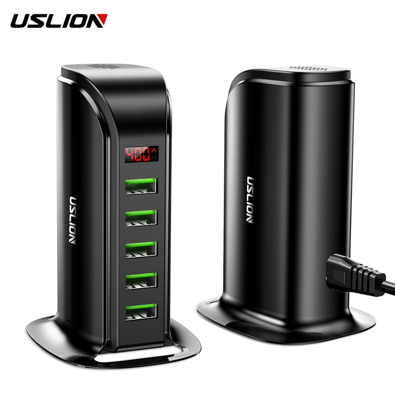 USLION 5 Port USB Charger HUB LED Display Multi USB Charging Station Dock Universal Mobile Phone Desktop Wall Home EU UK Plug - OZN Shopping