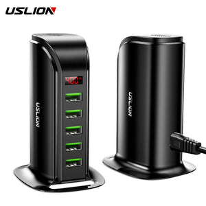 USLION 5 Port USB Charger HUB LED Display Multi USB Charging Station Dock Universal Mobile Phone Desktop Wall Home EU UK Plug - OZN Shopping